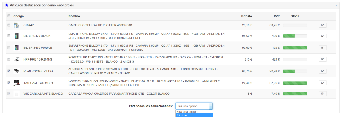 Eliminar elementos destacados