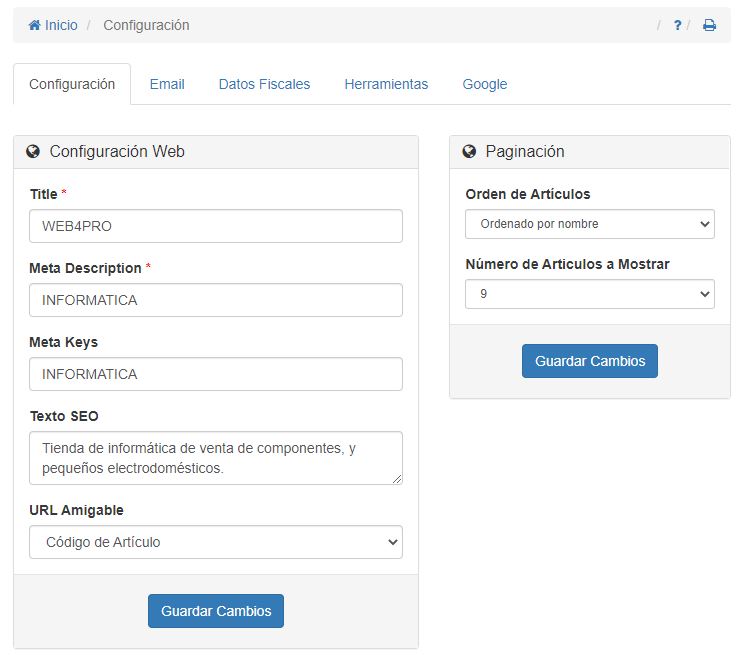 Configuración Web