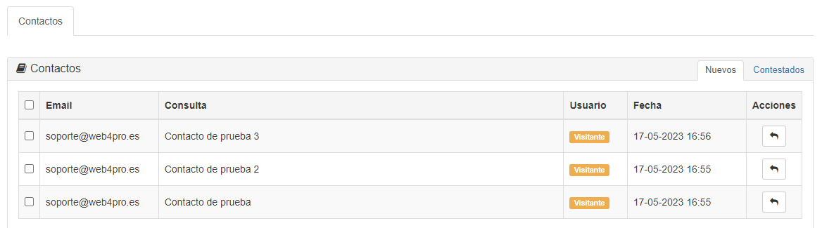 Pantalla de contactos
