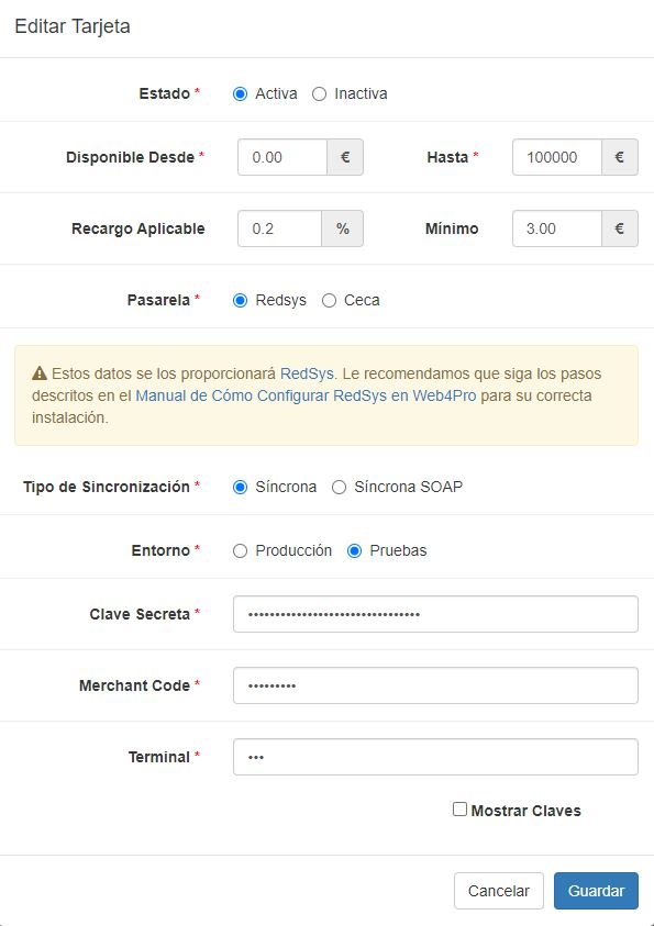 Configuración de Tarjeta