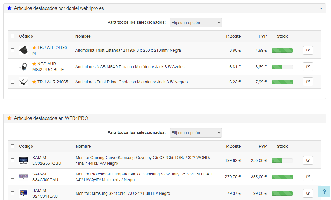 Listado de Destacados