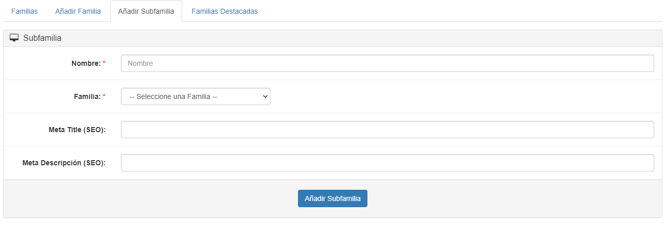 Añadir Subfamilia
