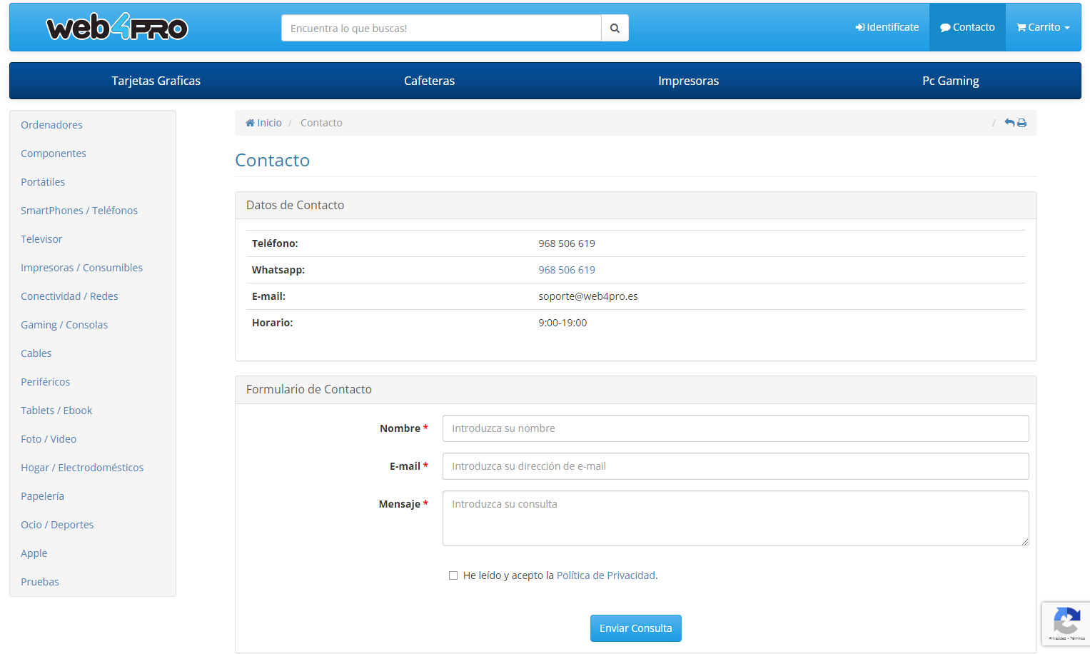 Sección de contactos