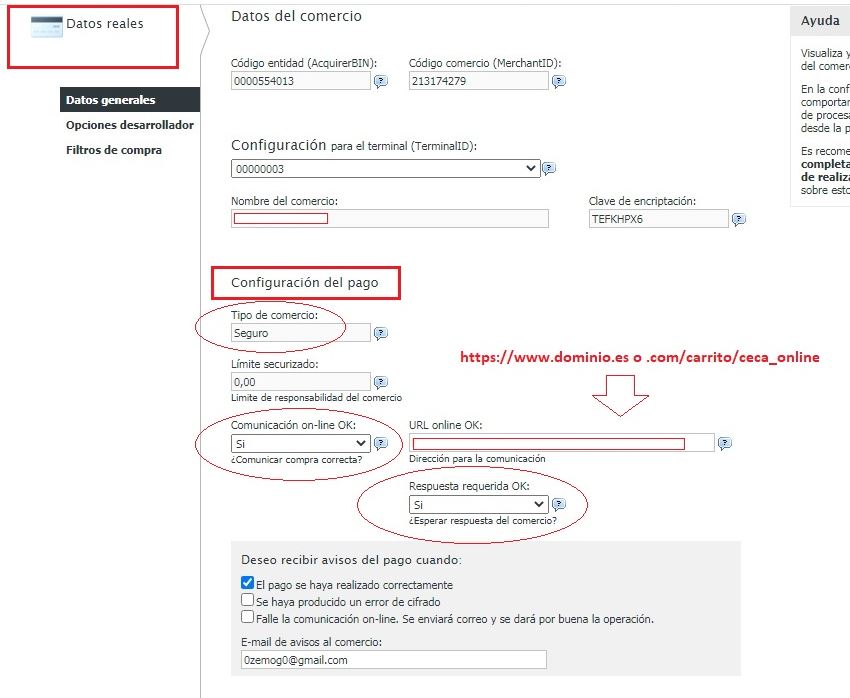 Configuración de Pago