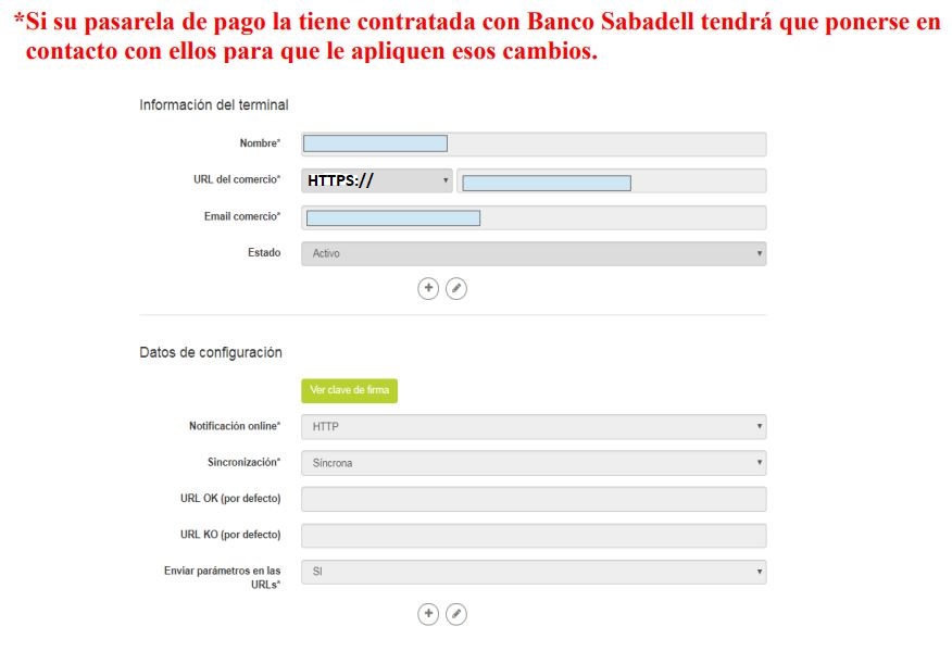 Configuración TPV RedSys